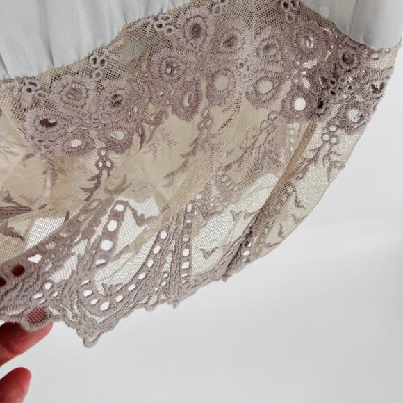 Sundance Lace Trim Tunic Top Size Small Taupe Cream Boho Romantic Crochet Blouse - Picture 5 of 7